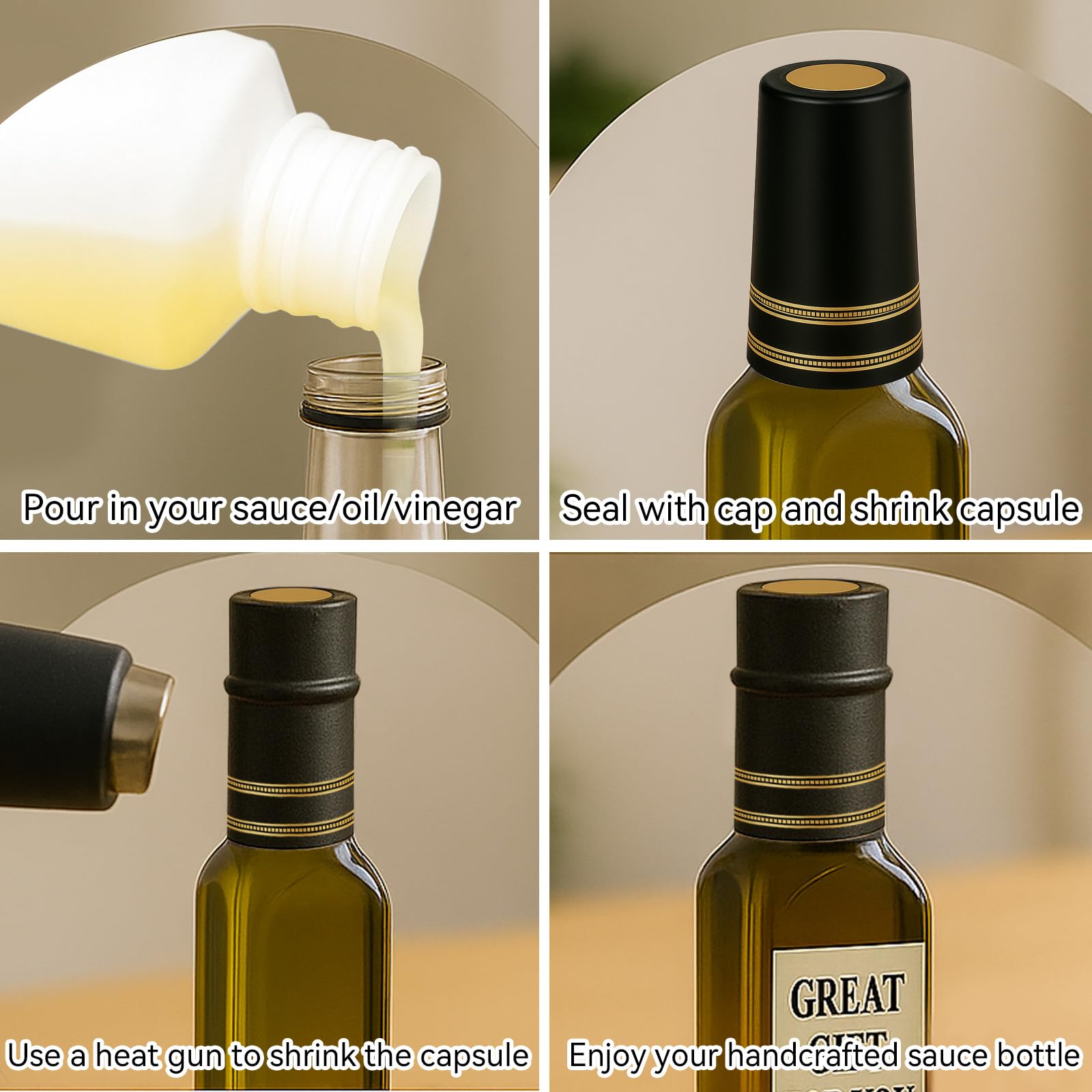 WERTIOO square glass bottle shows stable design for easy labeling.