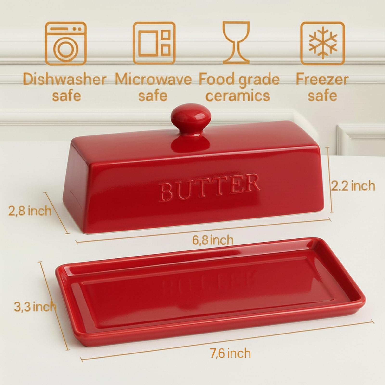 Close-up of the textured tray on the WERTIOO butter dish.