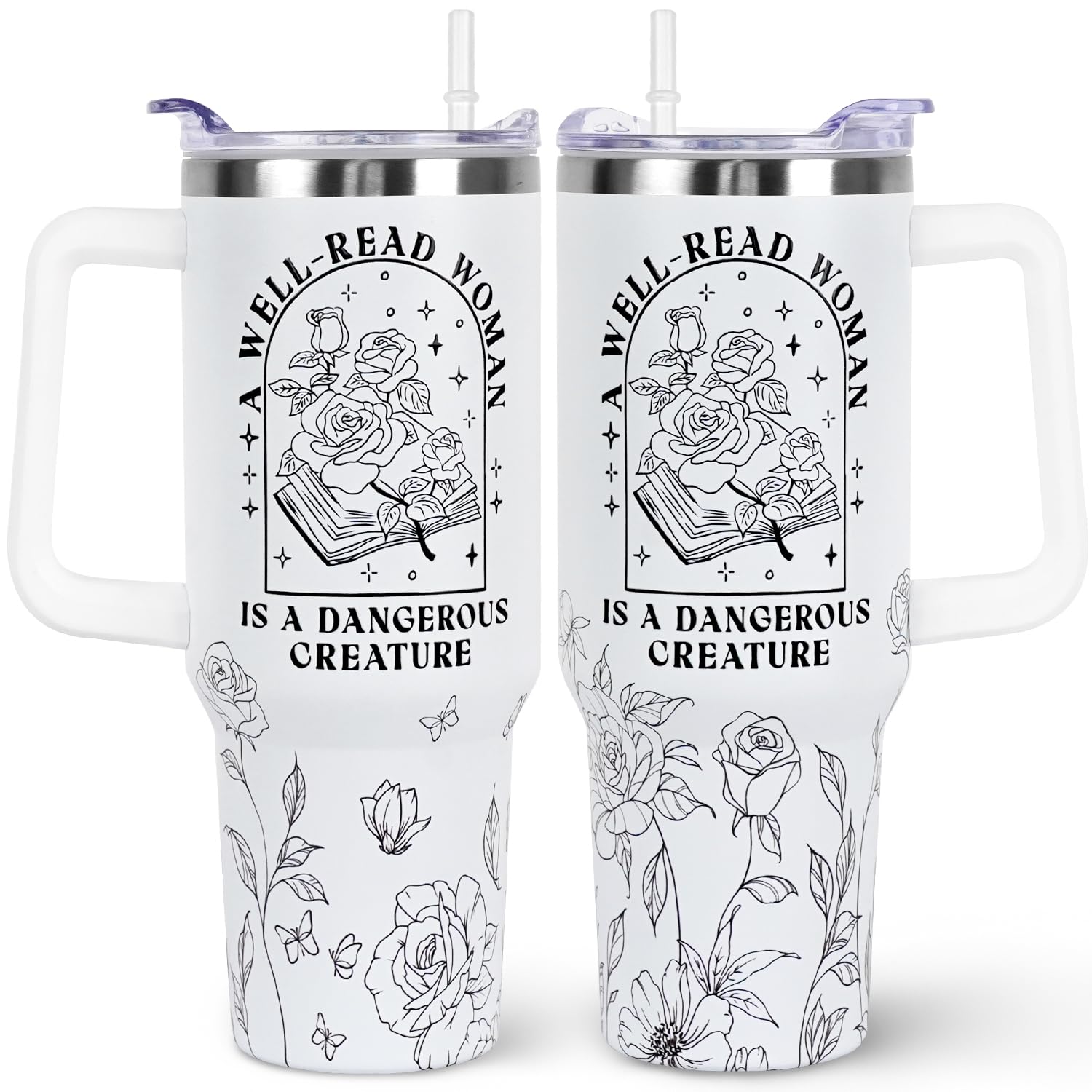 wesncdch book lovers 40oz tumbler with handle and straw lid for convenient on-the-go sipping.