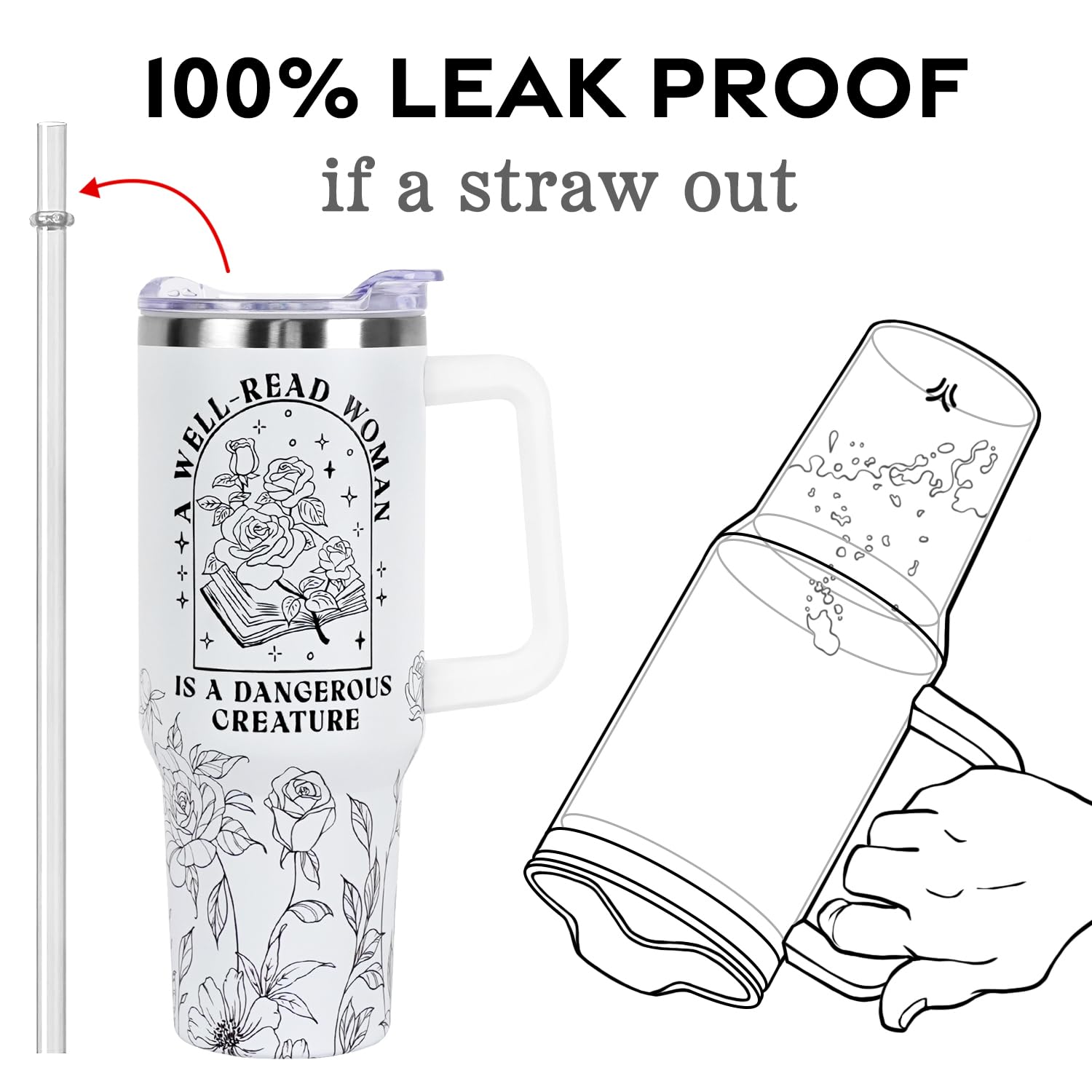 wesncdch well-read-rose-design-tumbler offers literary flair with practical everyday utility.