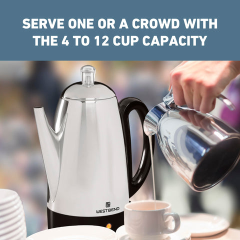 West Bend percolator detachable cord for table-side serving convenience.
