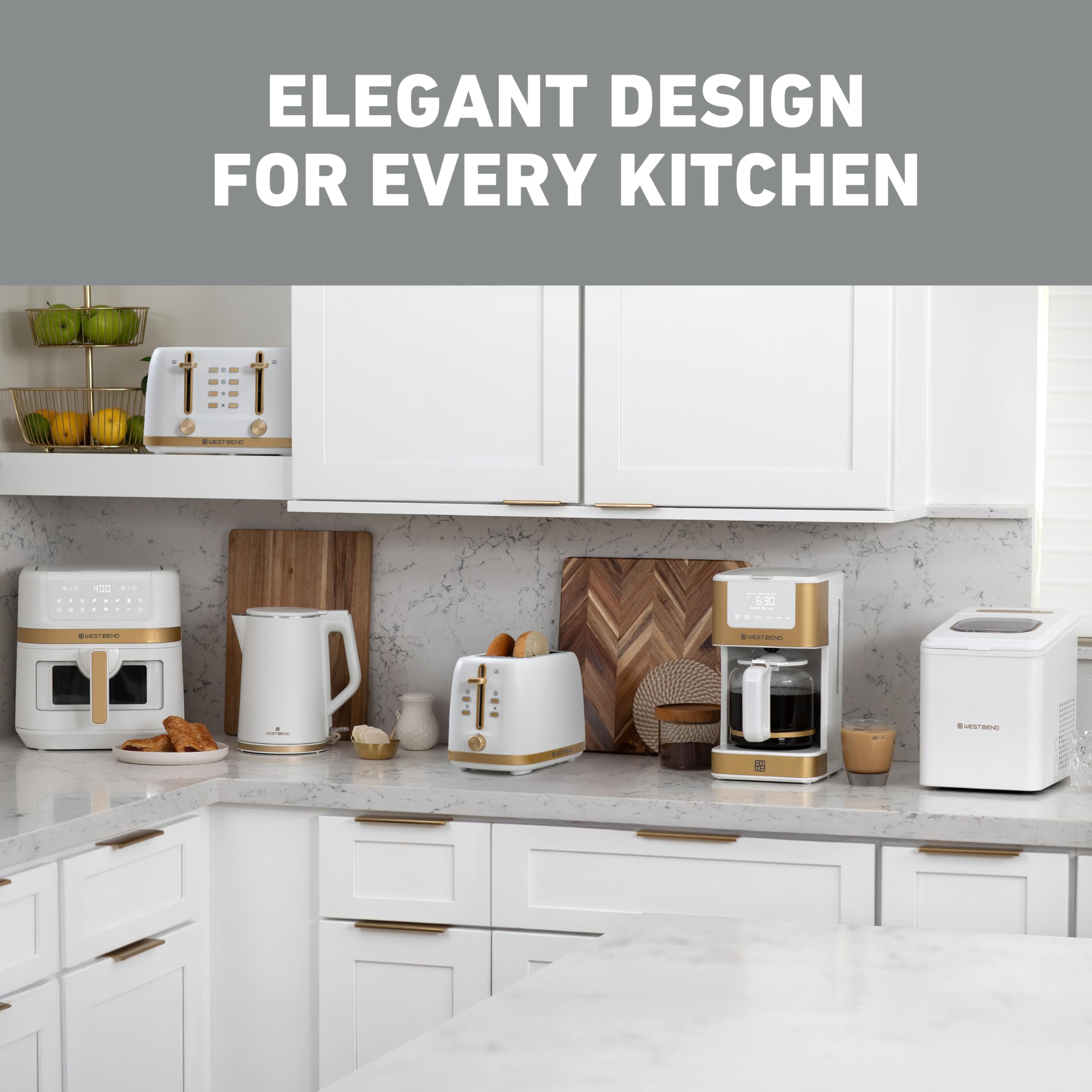 West Bend Timeless toaster highlighting anti-jam and auto-shut-off safety features.