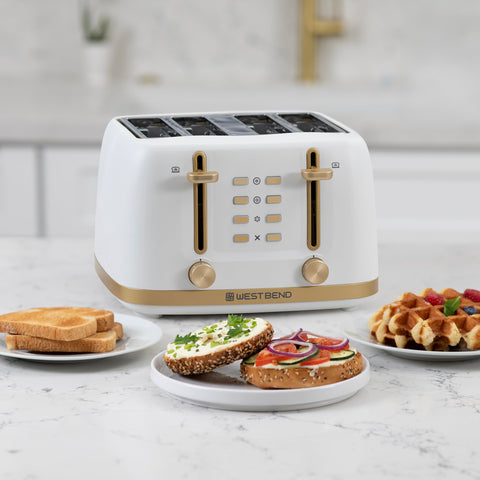 West Bend Timeless toaster with removable crumb tray for quick cleaning.