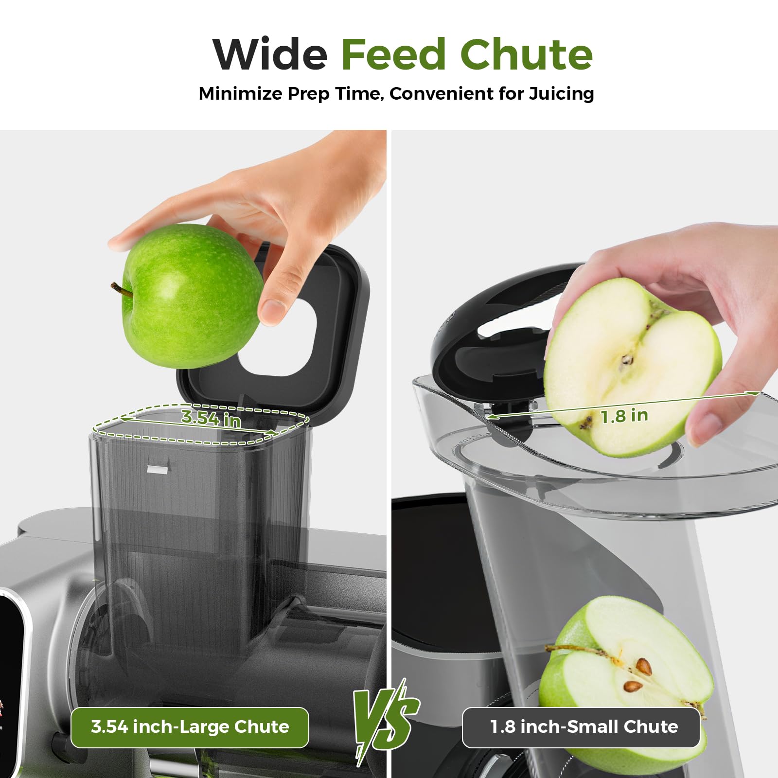 WETIE juicer 3-54-inch feed chute accommodates whole produce for faster juicing.