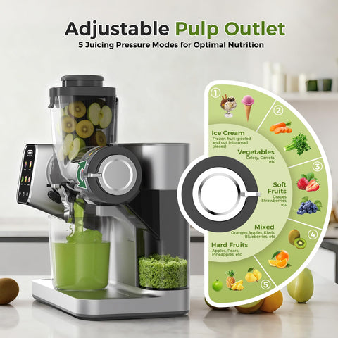 WETIE adjustable end cap illustrating personalized juicing pressure for optimized yield.