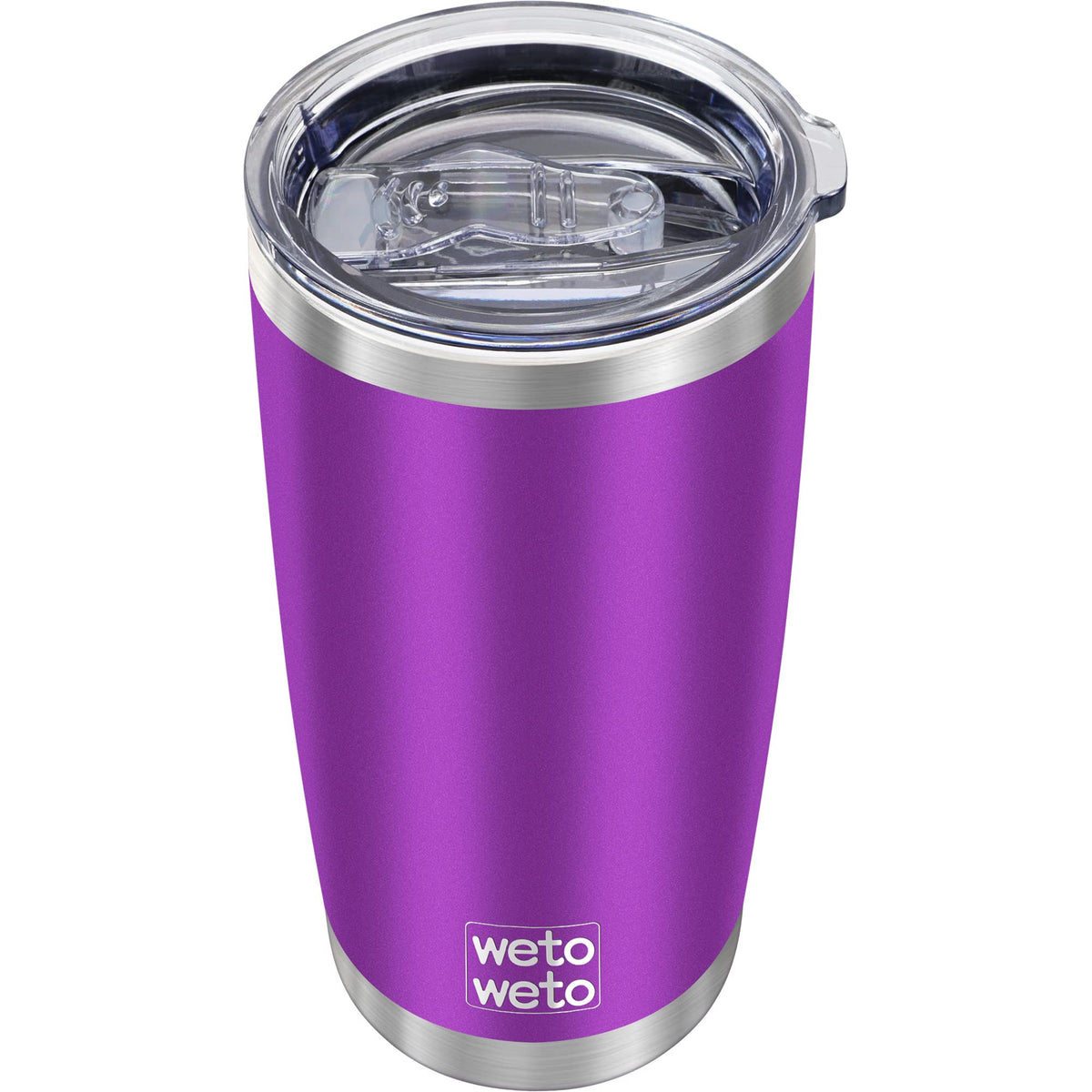 Wetoweto 20oz tumbler purple front view shows double-wall insulation for hot or cold drinks.
