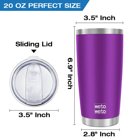 Wetoweto 20oz tumbler purple insulation detail explains temperature retention.
