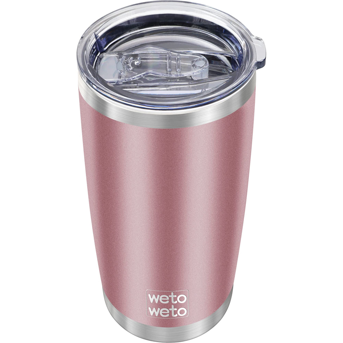 WETOWETO 20oz rose gold tumbler with powder coating for a stylish, sweat-free grip on the go.