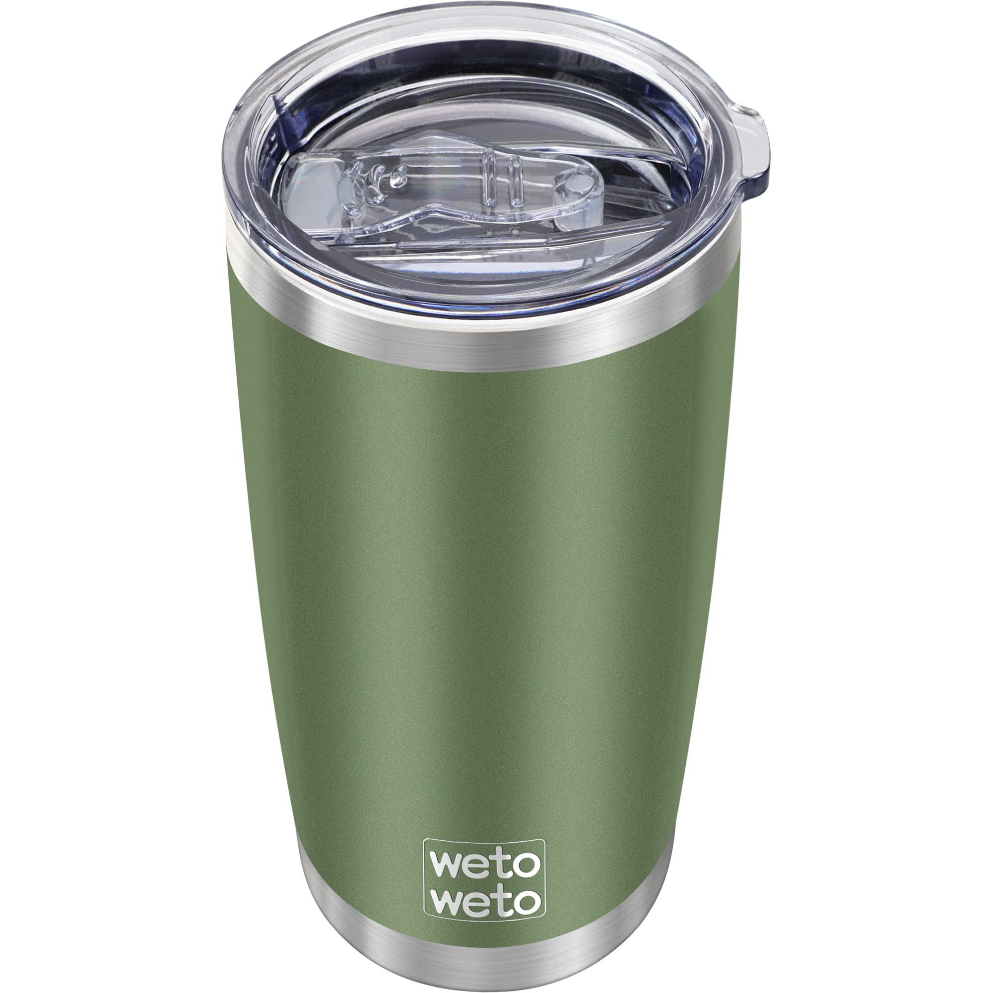 Wetoweto 20oz tumbler front view, army green, keeps drinks at temperature on the go