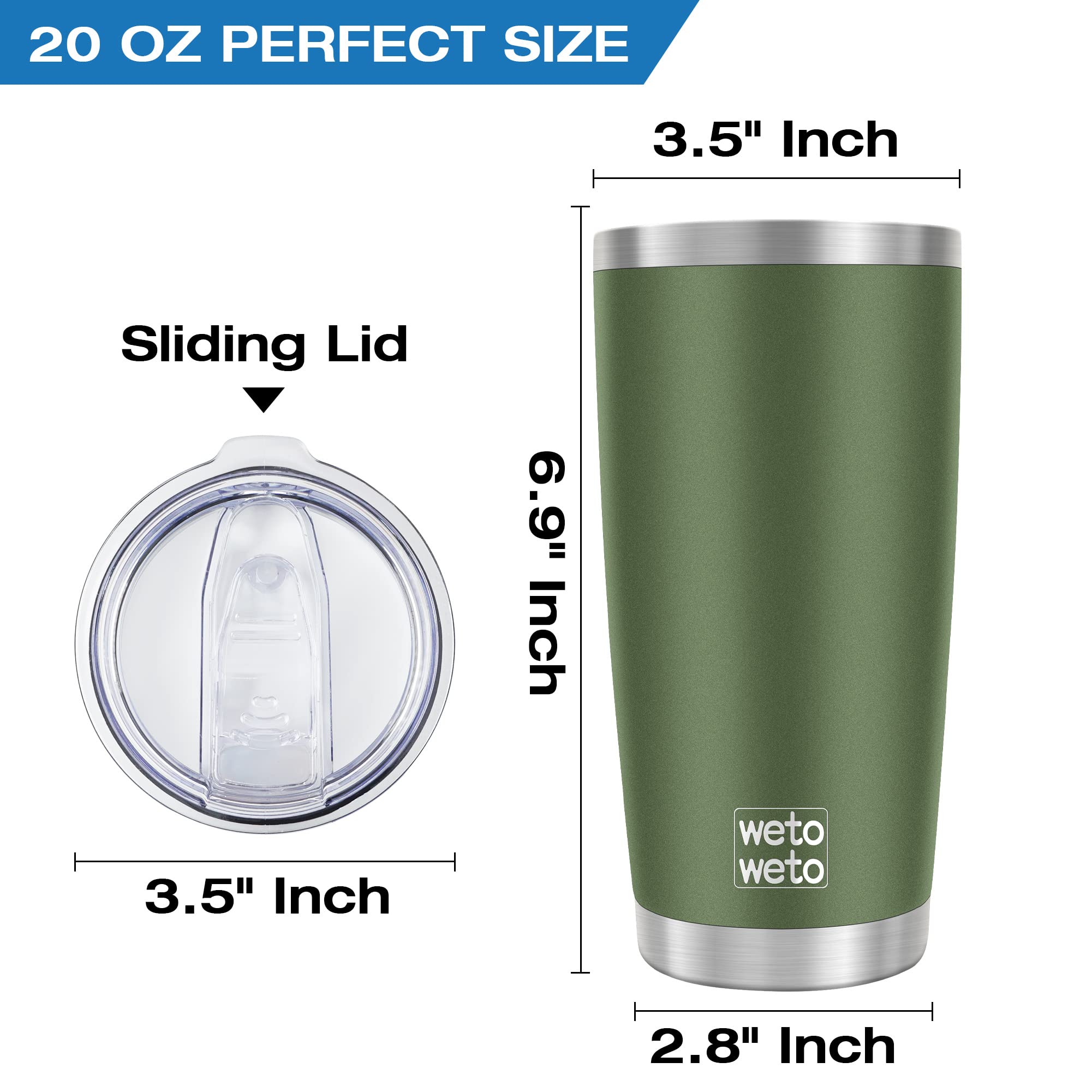 Wetoweto 20oz tumbler with textured grip, army green, comfortable to hold