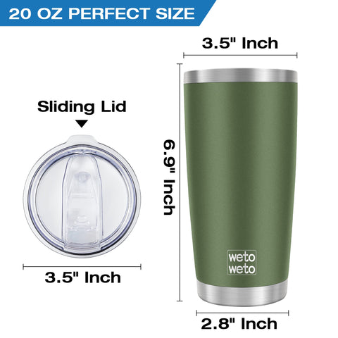 Wetoweto 20oz tumbler with textured grip, army green, comfortable to hold