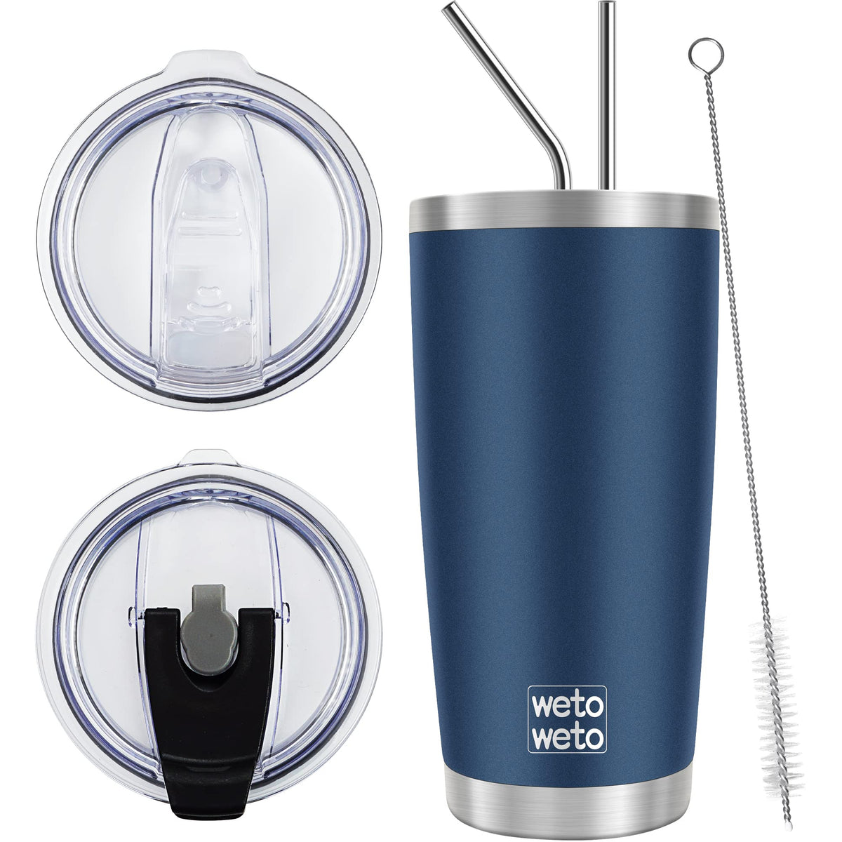 Wetoweto 20oz navy tumbler with two lids for versatile on-the-go hydration