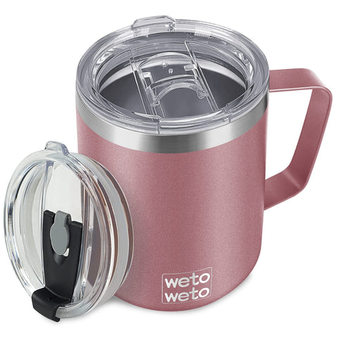 WETOWETO rose gold mug with handle keeps beverages warm on the go.