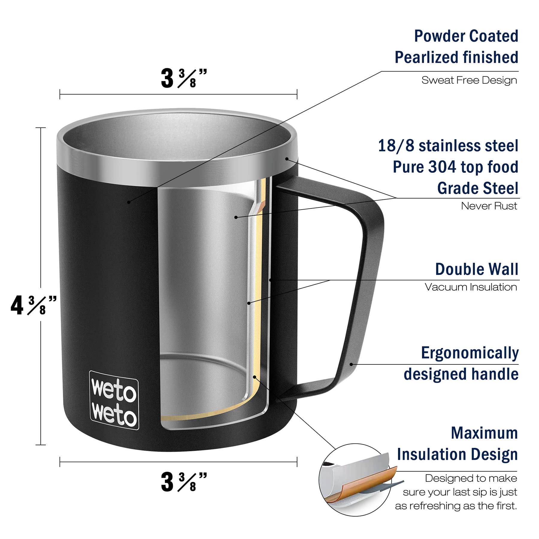 Pearlescent black mug featuring two lids for sliding and flip straw options.