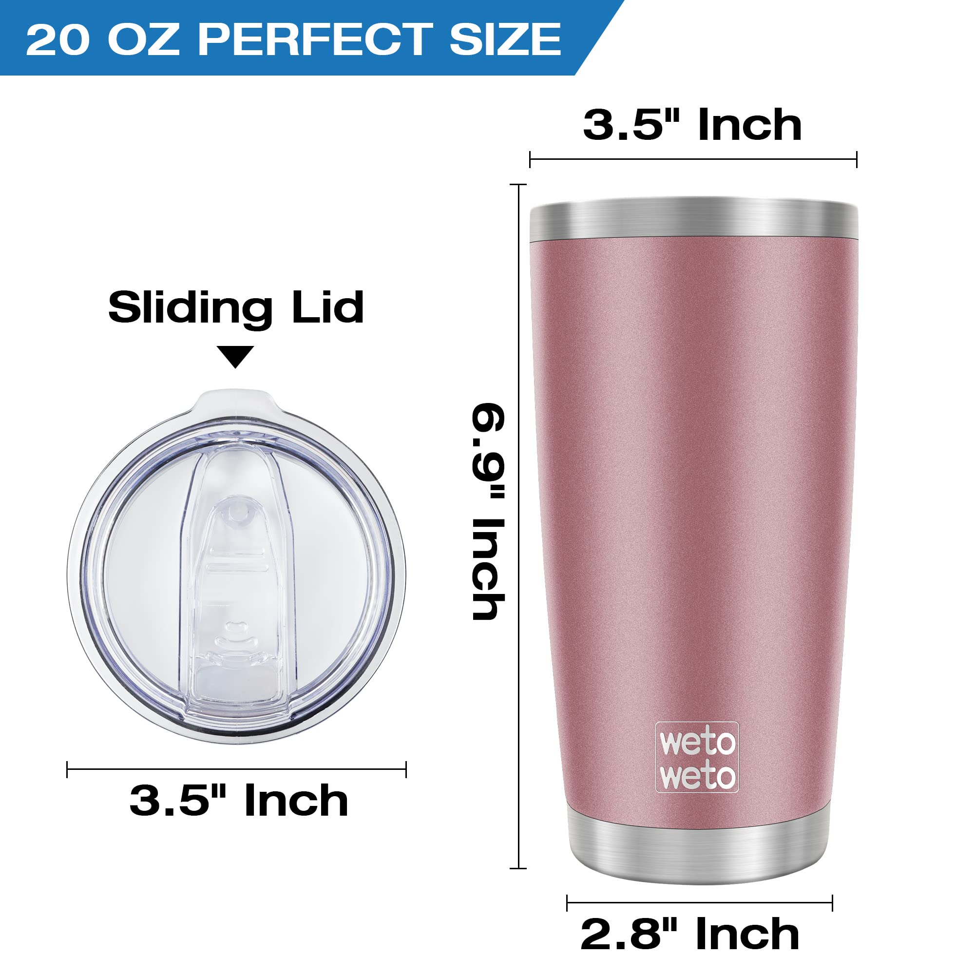 WETOWETO rose gold tumbler with powder-coated exterior and polished interior finish.