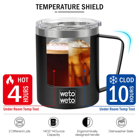 Stainless steel 304 mug with durable, rust-free construction and pearlescent finish.
