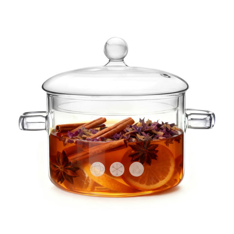 WETPYAKS glass pot on stove with lid for safe cooking and monitoring.