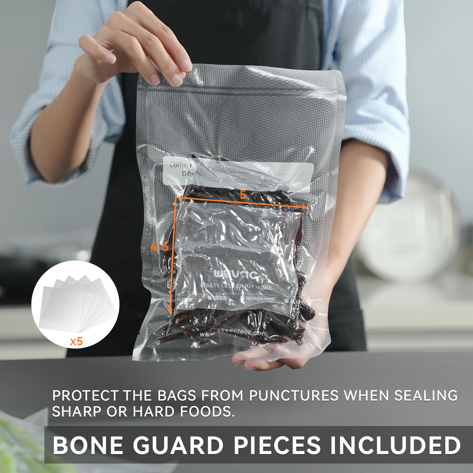 Wevac BPA-free material ensures safe food storage and freezing.
