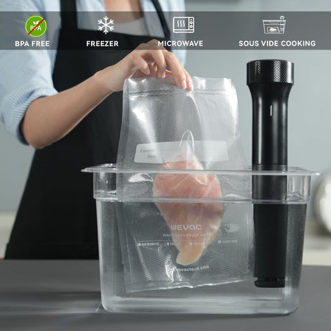 Wevac bone guard pieces protect bags during sealing of sharp foods.