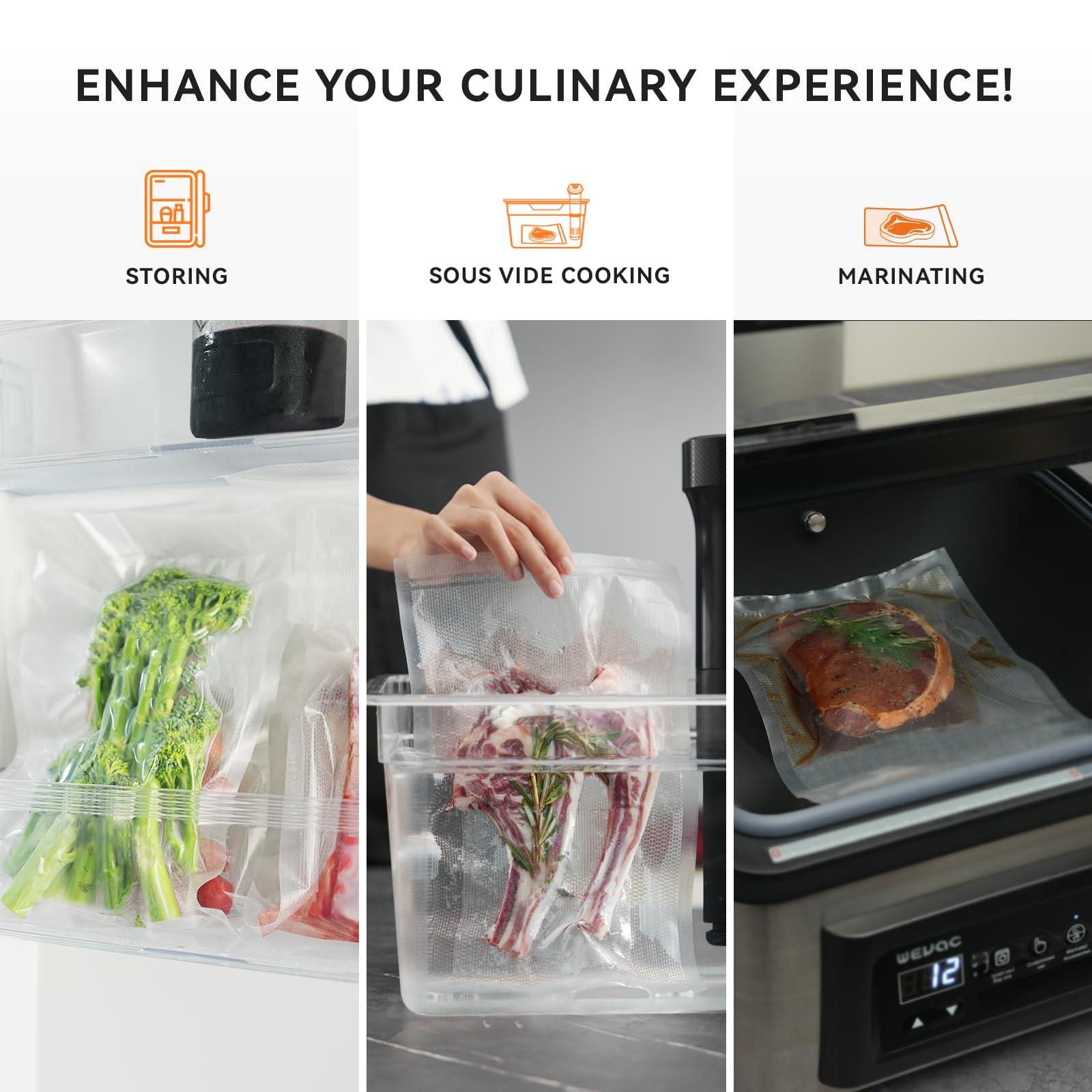 Wevac Lite versatile storage supports meats and produce for meal prep.