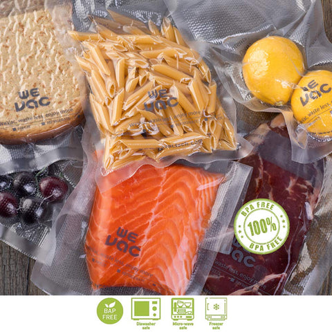 Frozen meals stored in Wevac bags save freezer space and prevent dehydration.