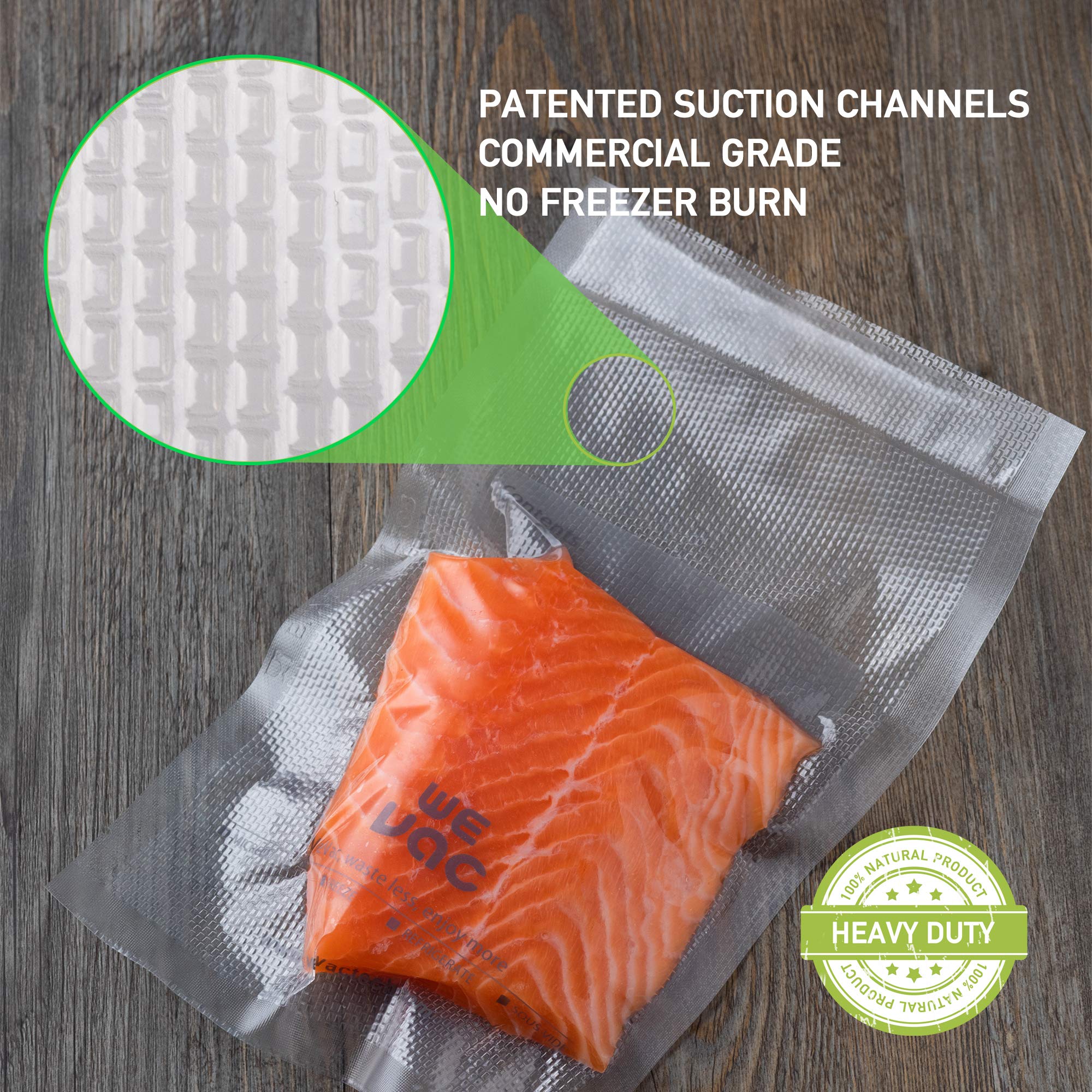 Pint-size 6x10 Wevac bags laid out for bulk meal prep and organization.