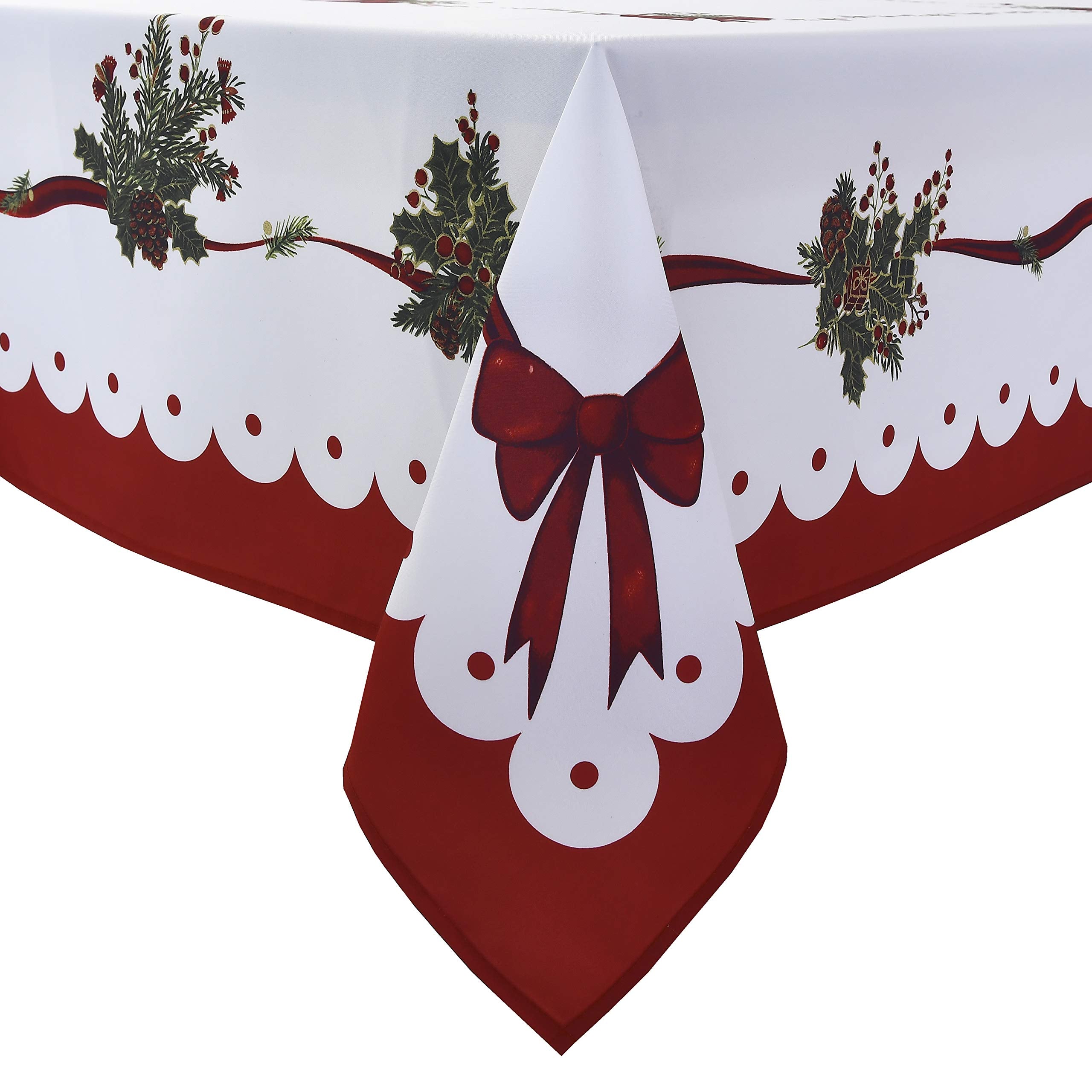 Wewoch ribbon-print tablecloth with elegant holiday design.