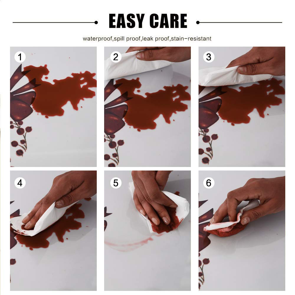 Wewoch water-resistant polyester tablecloth protects the surface.