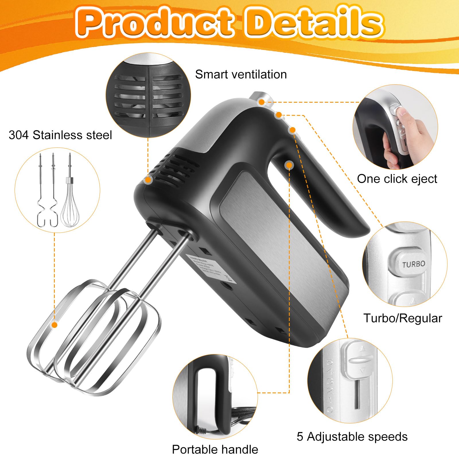 Wewymewo hand mixer with eject button for clean attachment changes
