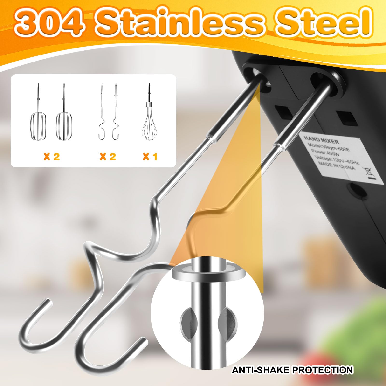 Wewymewo hand mixer stainless steel attachments for durability