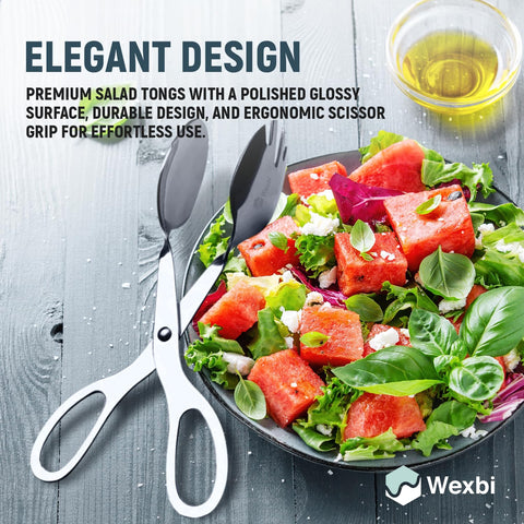 Wexbi salad tongs ideal for leafy greens and pasta servings.