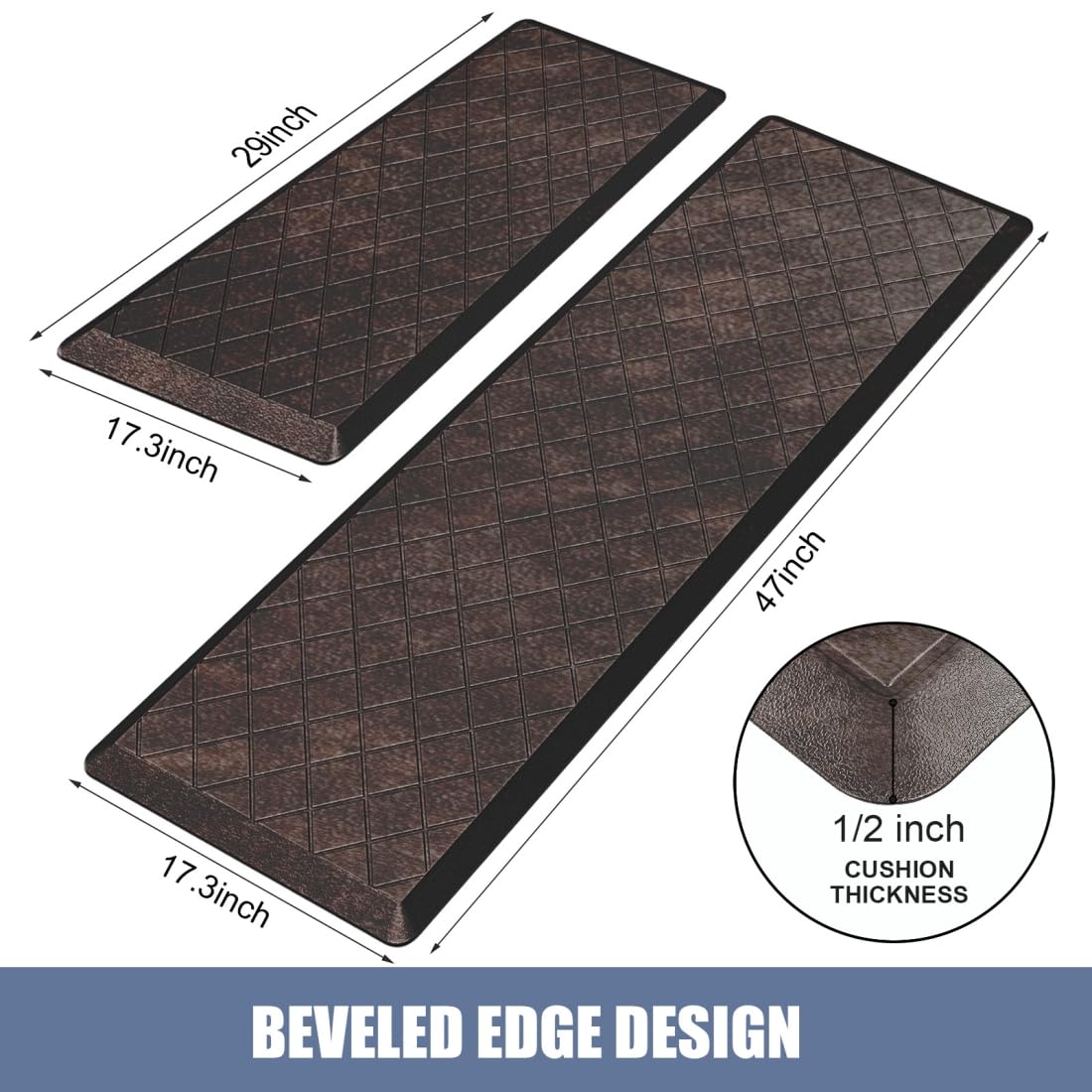 WEZVIX cushioned anti-fatigue mat for kitchen, 17-3x47, brown, supports long standing tasks