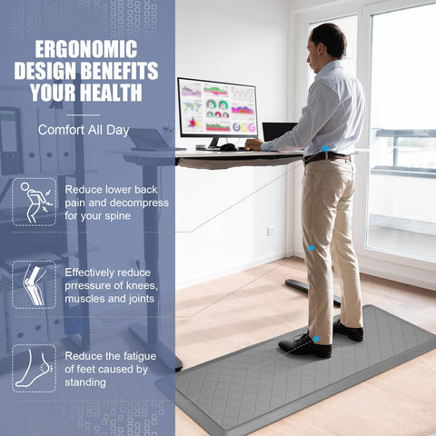 WEZVIX Cushioned Kitchen Mat with non-slip beveled edge protects against slips while cooking.