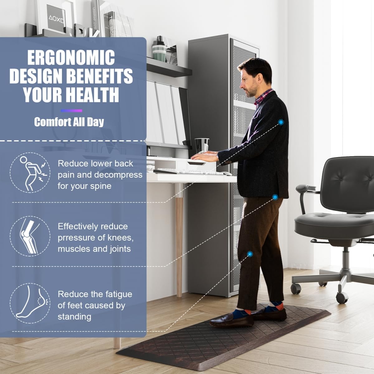 WEZVIX non-slip kitchen mat with beveled edges, keeps mat in place while cooking