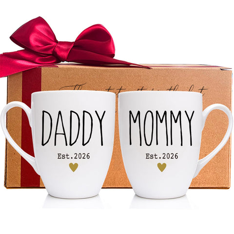 WFFW mom-dad mug packaged in elegant gift box, ready-to-gift for new parents.