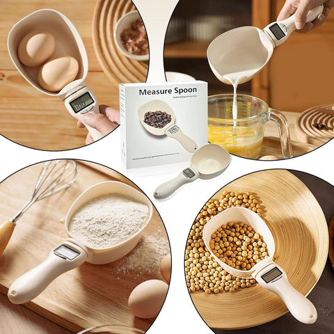 The wfofmo spoon measures pet food portions and other ingredients.