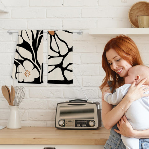 WFSM boho floral beige towel draped on counter adds decorative flair.
