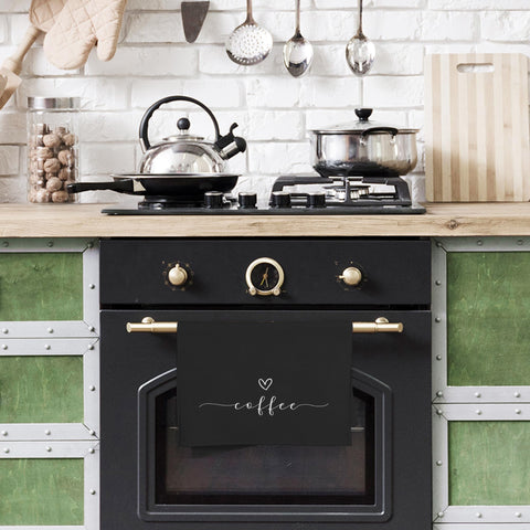 WFSM coffee decor towel wipes countertops while stylish design accents kitchens.