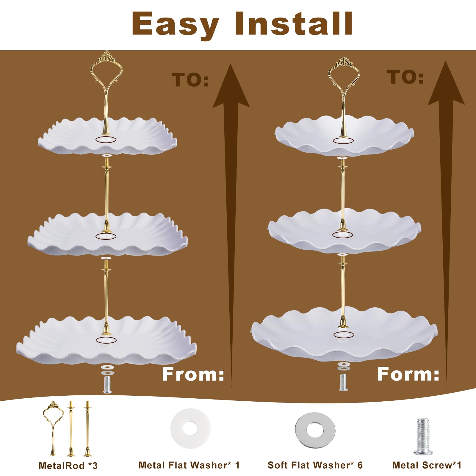 Wgbon easy-assembly cupcake stand components for fast setup