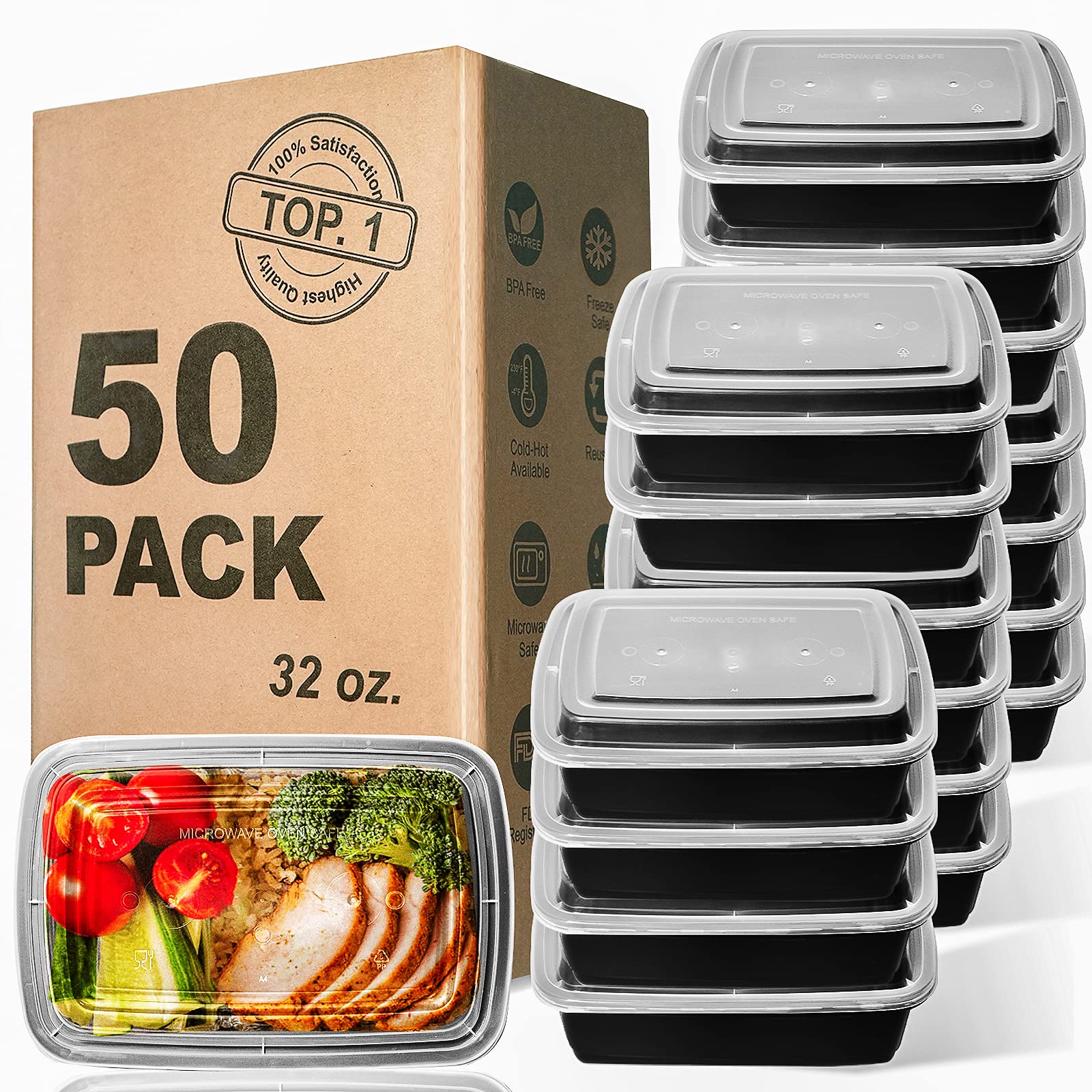 WGCC 32oz meal prep containers pack for durable, stackable on-the-go storage