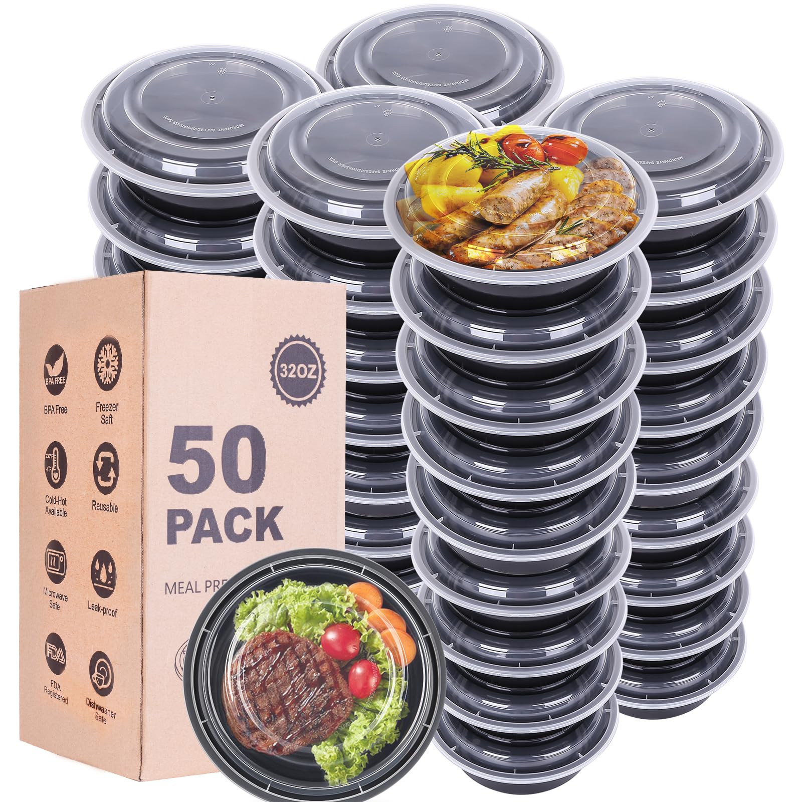 WGCC 32oz round meal prep bowl with lid keeps meals organized and fresh