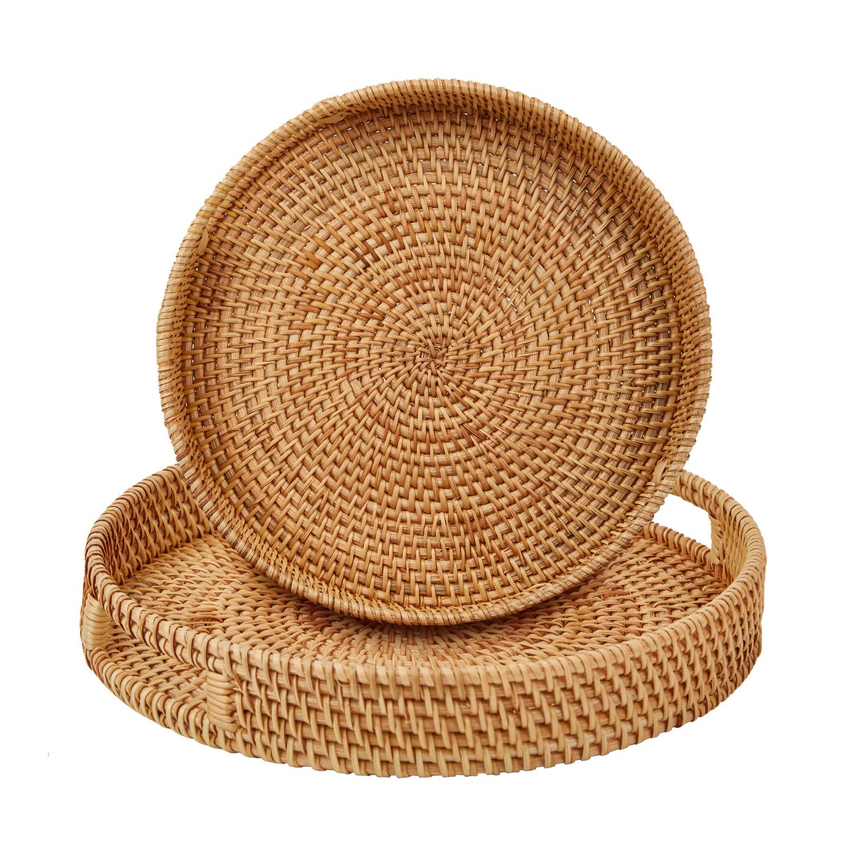 Whalehub Round Rattan Tray Large with Handles for easy serving and stylish organization.