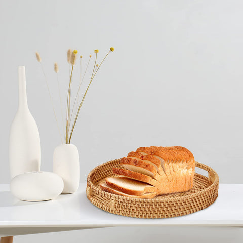 Whalehub Round Rattan Tray in living room paired with decor.