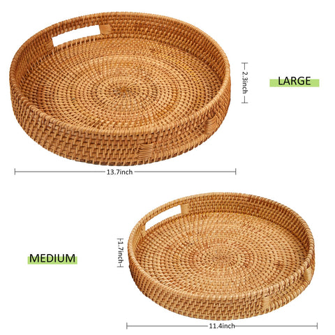 Whalehub Round Rattan Tray Medium with Handles, ideal for breakfast and snacks.