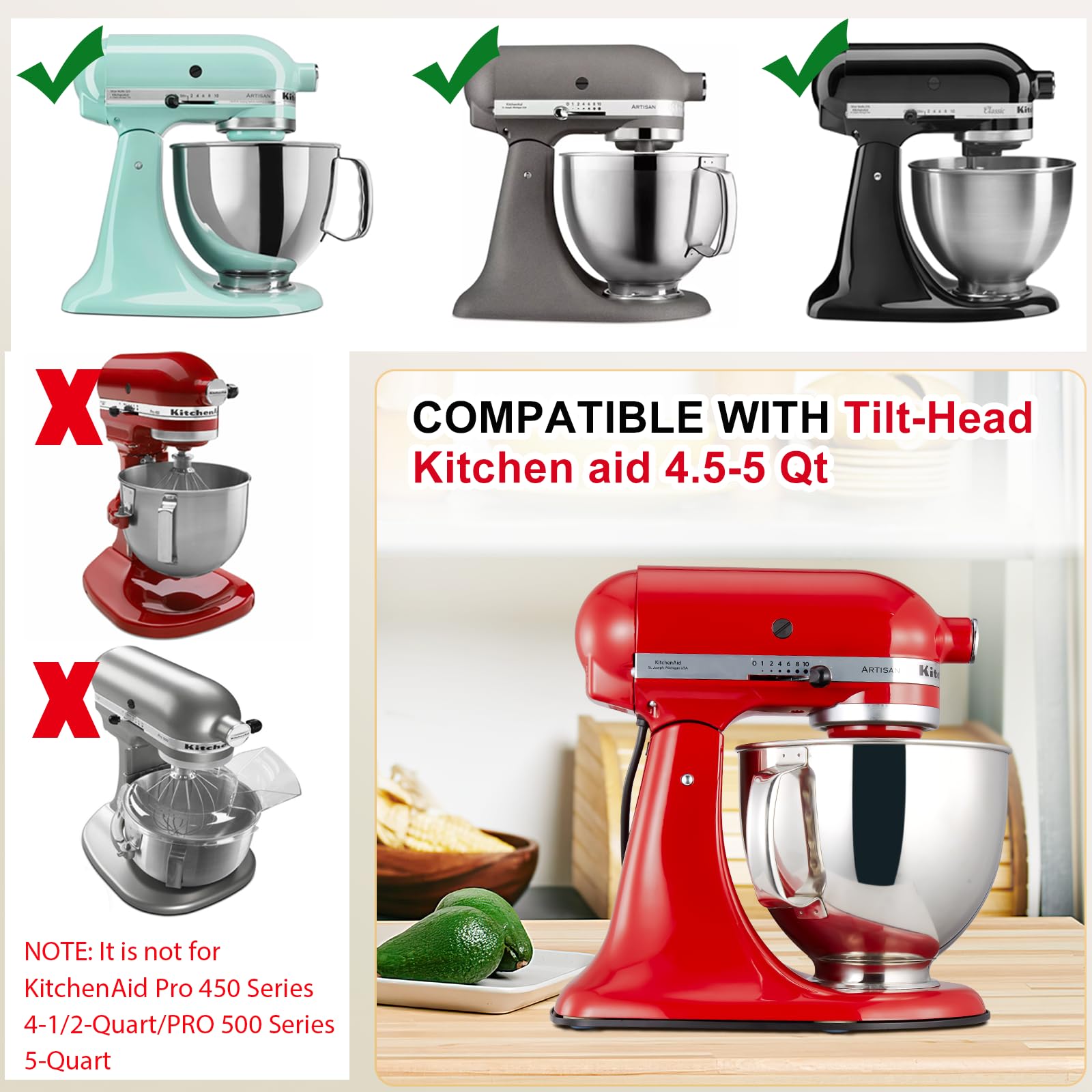 Whaleme sliding mat fits 4.5-qt KitchenAid models for close, stable support.