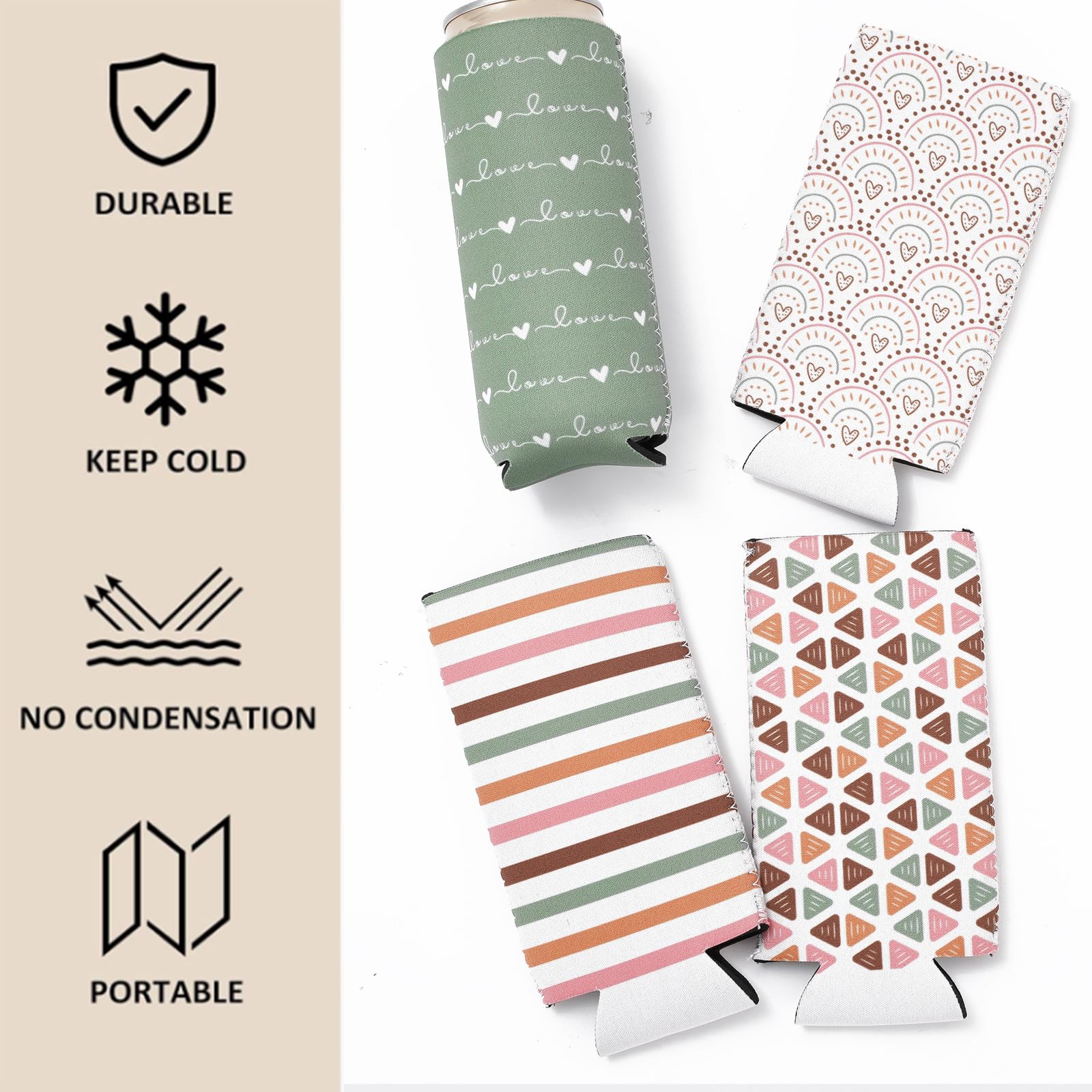 Whaline 12-pack sleeves provide reusable insulation for beverages.