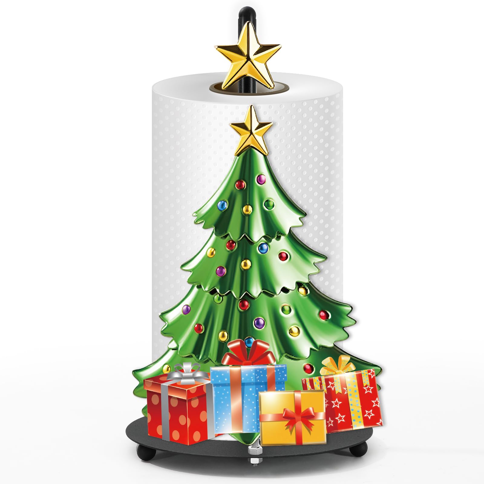 Whaline Christmas towel holder with a 3D tree keeps towels accessible on the counter.
