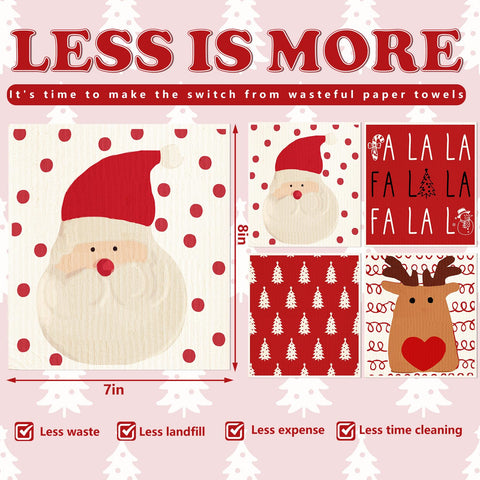 Whaline Christmas dishcloth Reindeer design for reusable, absorbent kitchen cleanup