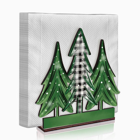 Whaline Christmas Tree Napkin Holder in wood enhances festive table organization.