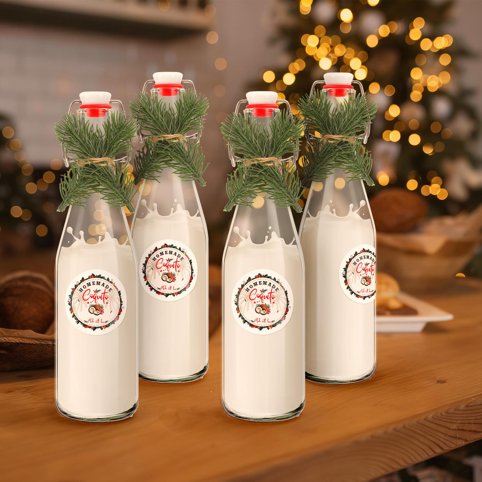 Whaline 16oz glass bottle with pine accents ideal for holiday beverages